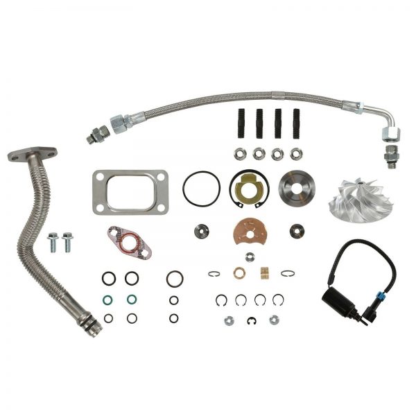 HE351CW Turbo Rebuild Kit Billet Wheel Oil Lines Wastegate Solenoid For 04.5-07 5.9L ISB Dodge Ram Cummins Diesel