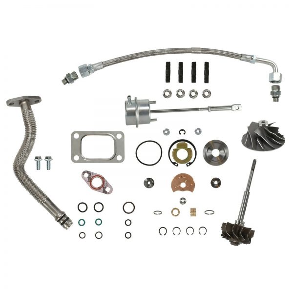 HE351CW Turbo Rebuild Kit Cast Wheel Wastegate Actuator Oil Lines Turbine Shaft For 04.5-07 5.9L ISB Dodge Ram Cummins Diesel