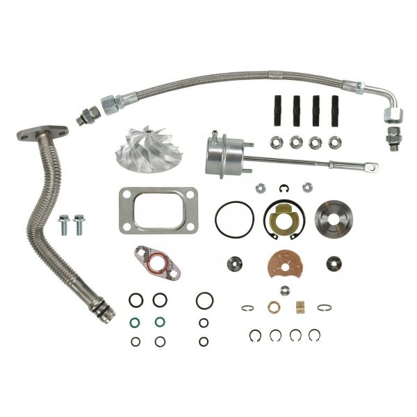 HY35W Turbo Rebuild Kit Billet Wheel Wastegate Actuator Oil Lines For 03-04 5.9L ISB Dodge Ram Cummins Diesel