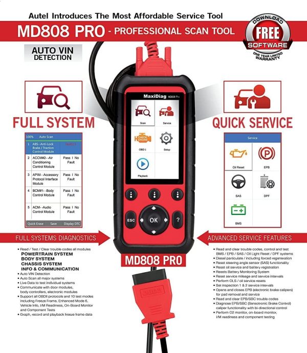 MaxiDIAG MD808 Professional OBDII Scanner - AUTEL MD808P - Image 6