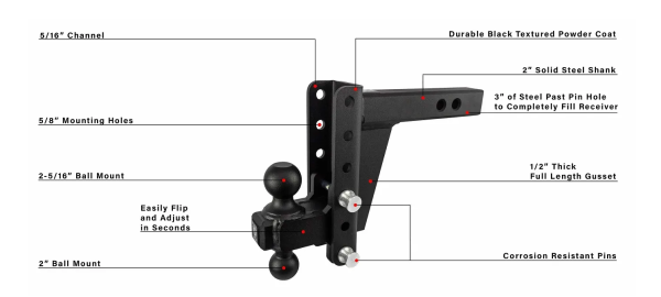 2.0" Heavy Duty 6" Drop/Rise Hitch - BulletProof Hitches HD206 - Image 13